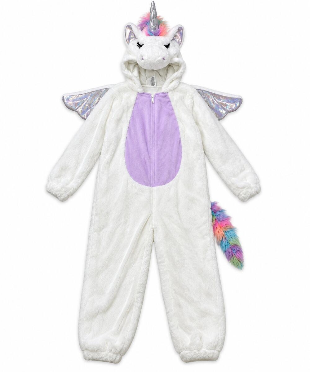 Adult Unicorn Costume Size Small Plush White Rainbow Wings Hood One Piece